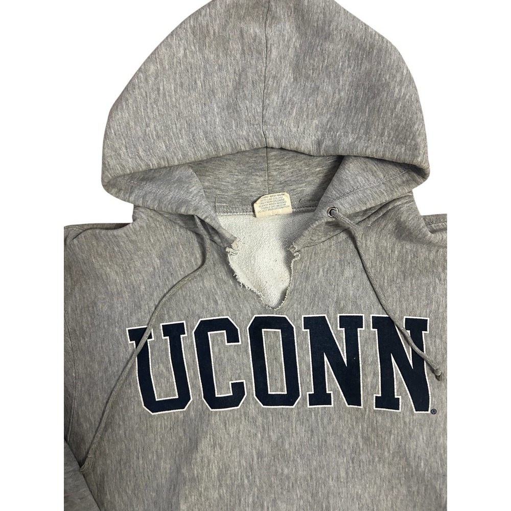 Vintage UConn Huskies Pro-Weave Hoodie Grey Medium Distressed College Sweatshirt - Picture 2 of 6